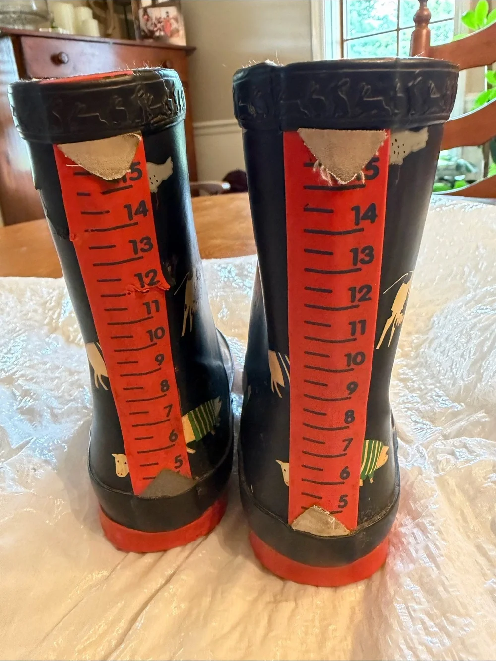 Joules Navy Blue Kids Farm Animal Rain Boots with Red Soles